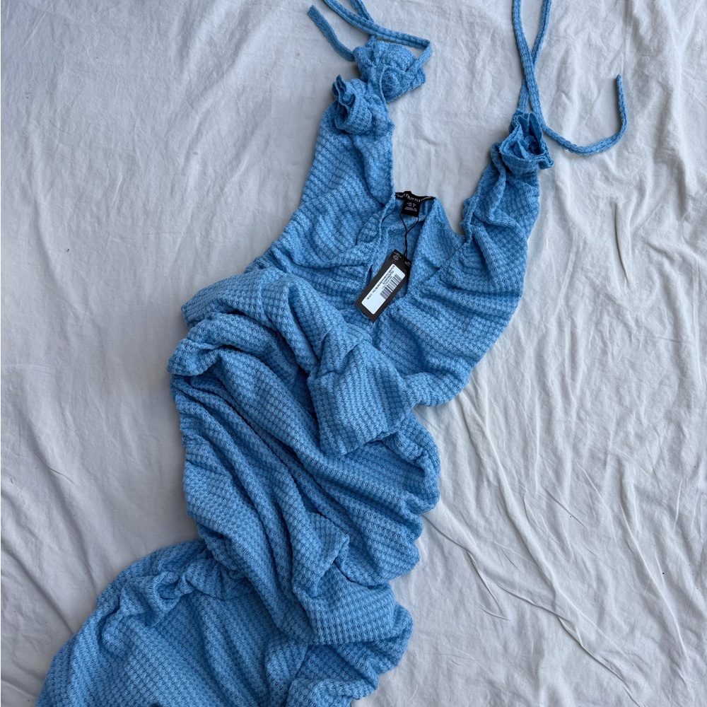 PrettyLittleThing Light Blue Textured Knit Maxi Dress
